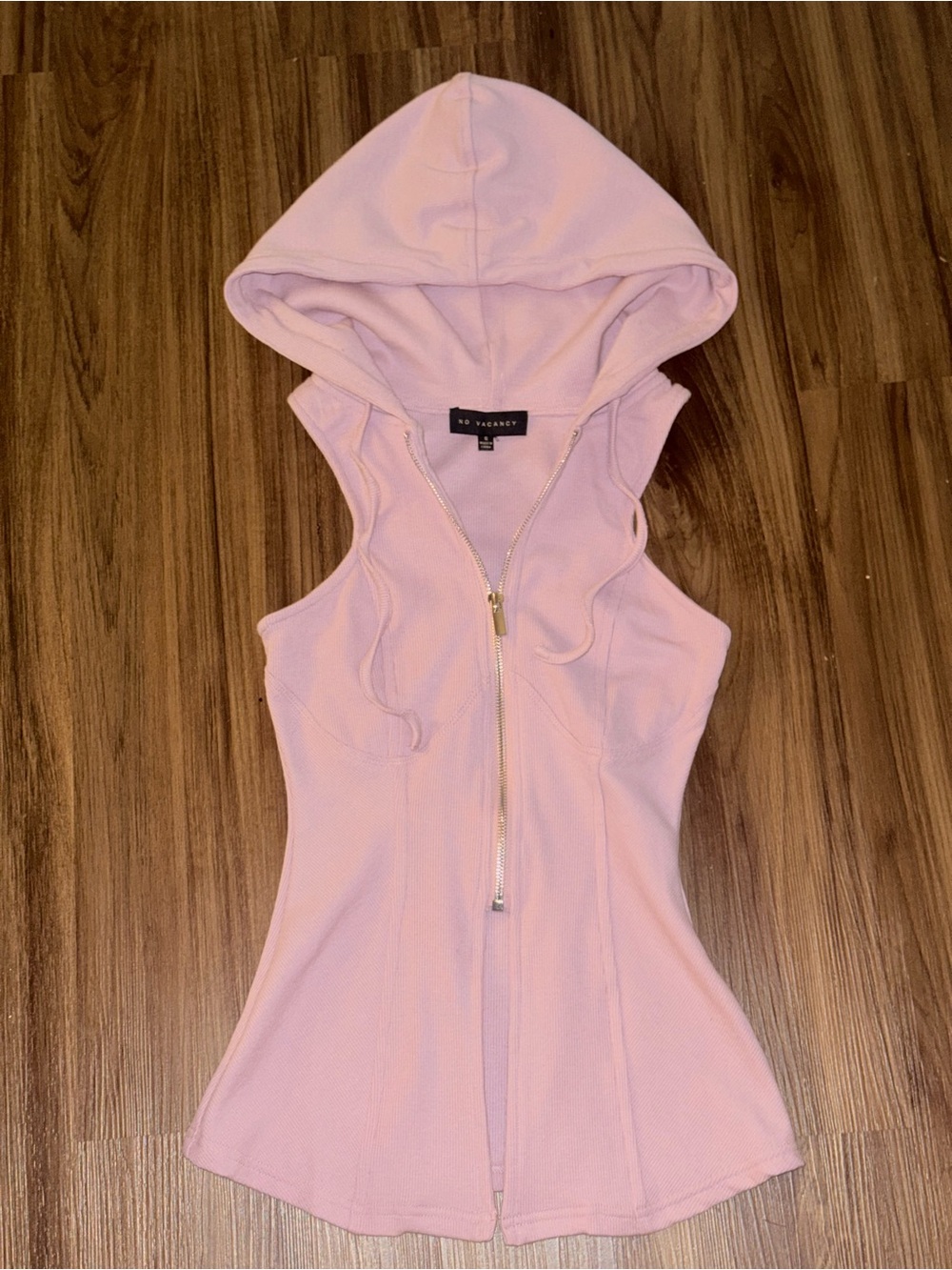 No Vacancy Pink Sleeveless Zip-Up Hoodie Vest – Size S